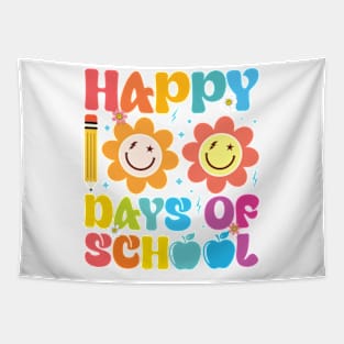 Happy 100 Days Of School Retro Groovy Teacher Student Tapestry