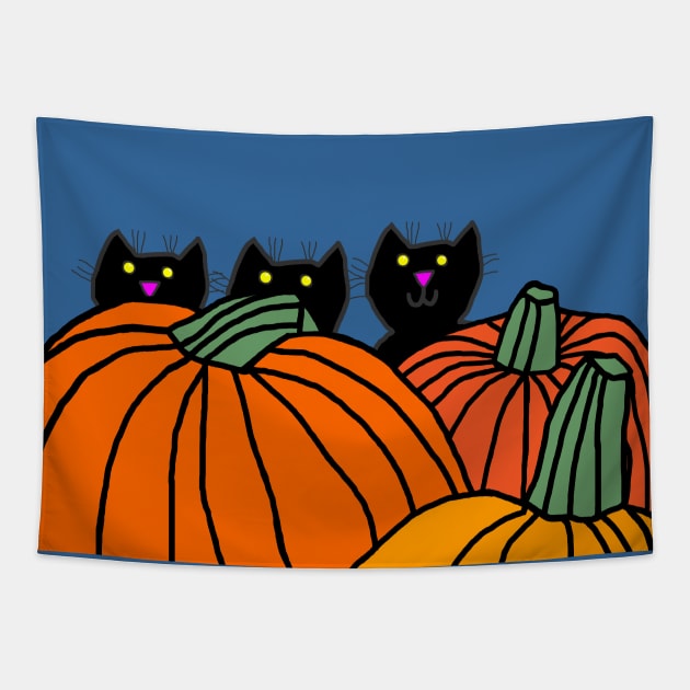 Kittens in the Pumpkin Patch with Blue Sky Tapestry by ellenhenryart