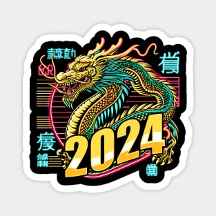 GOLDEN YEAR OF THE DRAGON 2024 80'S NEON VIBE RETRO Magnet