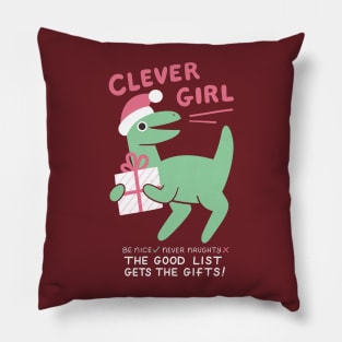 Clever Girl Christmas Dinosaur Pillow