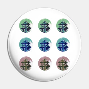 Festive Green Blue Decorated Christmas Tree Holidays Pin