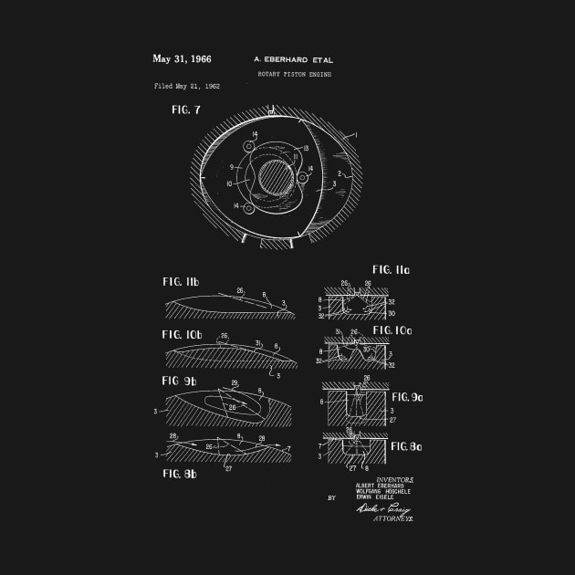 Rotary Pistol Engine Vintage Patent Hand Drawing by TheYoungDesigns