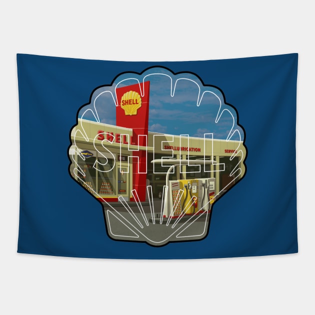 Gas station shell Tapestry by candcretro