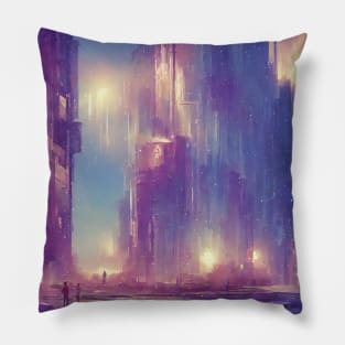 Ai Generated Art Scenery - Futuristic City with beatiful lighting Pillow