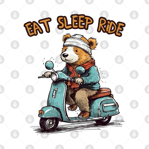 A cute teddy bear riding scooter bike by AestheticsArt81