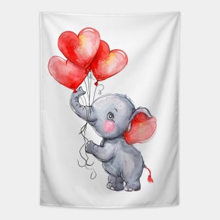 Valentine Elephant Holding Heart Shaped Balloons Tapestry