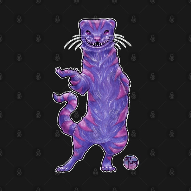 The Cheshire Cat Ferret - White Outlined Version by Nat Ewert Art