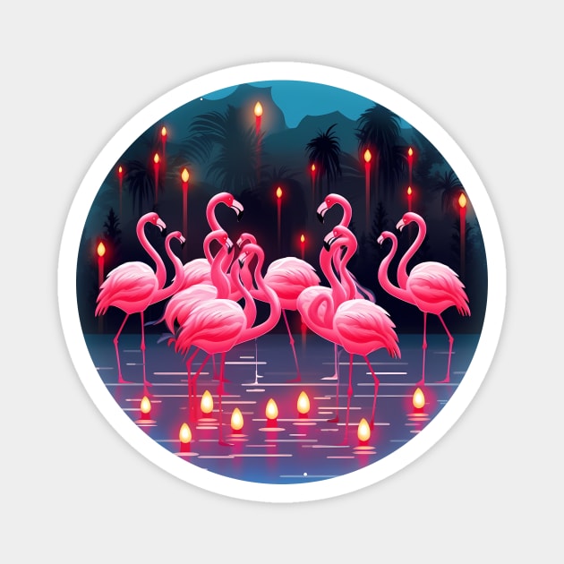Flamingo Flock Sunset, Love Flamingos Magnet by logiamerch