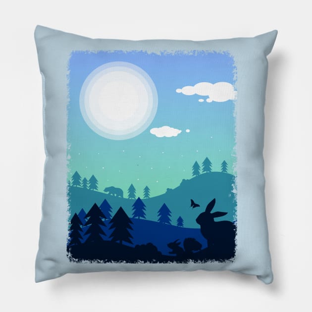 Forest Animals Under Twilight Pillow by TaliDe