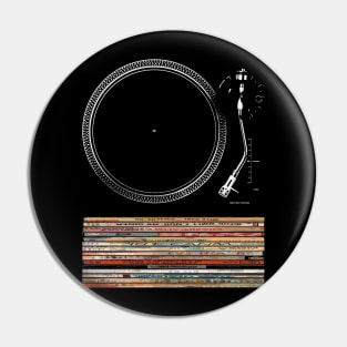 Turntable and Vintage Vinyl Records - Retro Music Design Pin