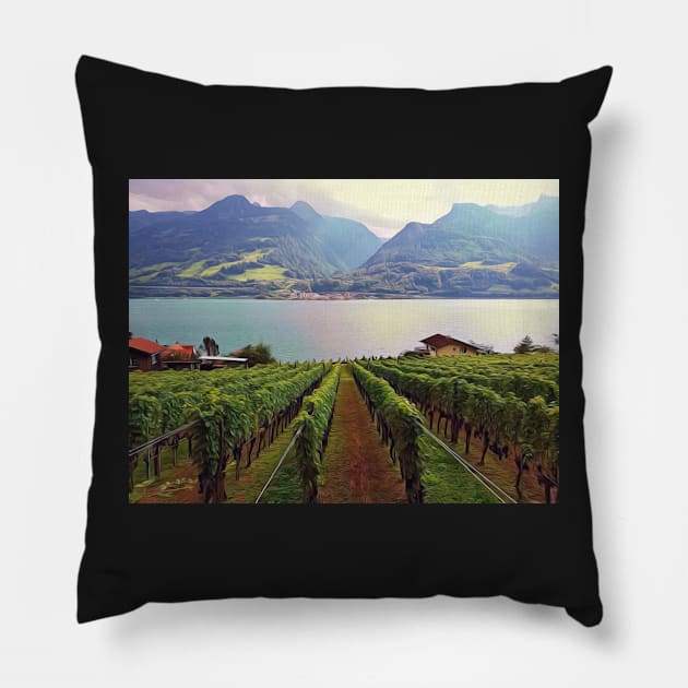 Vineyard in Switzerland Pillow by Dturner29