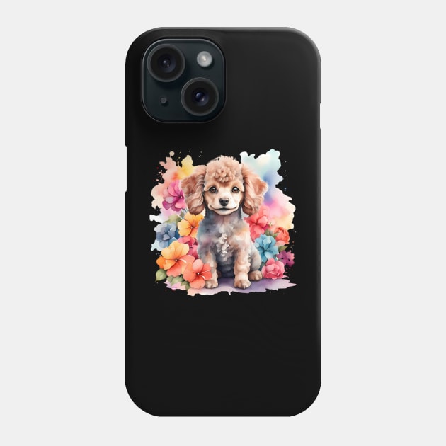 A poodle decorated with beautiful watercolor flowers Phone Case by CreativeSparkzz