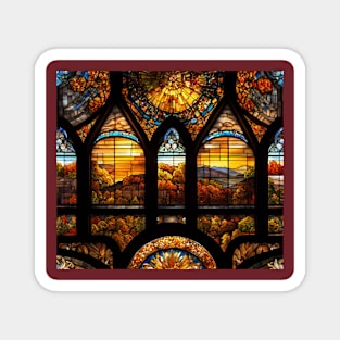 Stained Glass Window Of Autumn Scenery Magnet