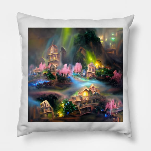 Fairyland village Pillow by Roguex