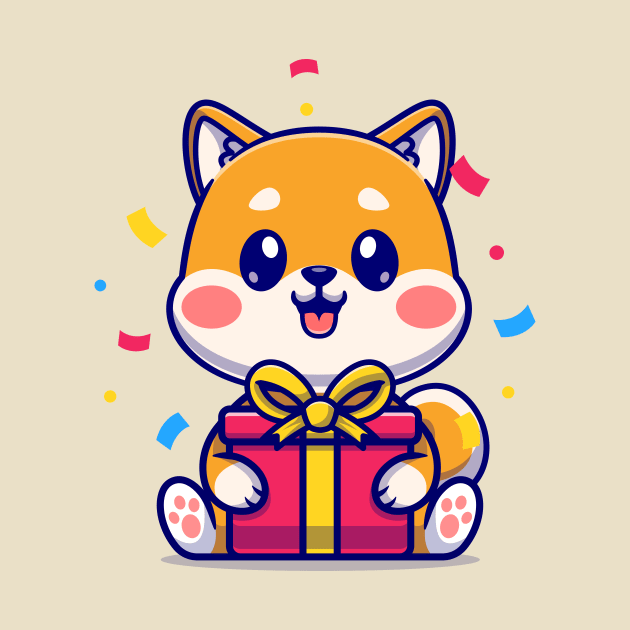 Cute Shiba Inu With Gift Box Cartoon by Catalyst Labs