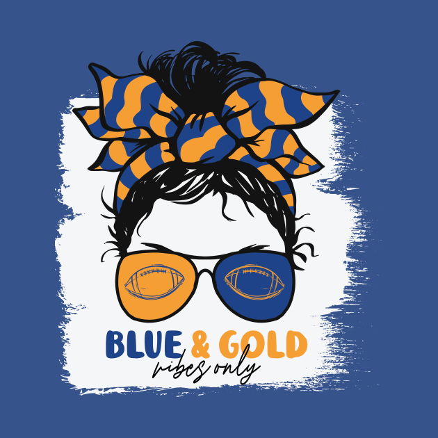 Blue and Gold Vibes Only Football Mom Messy Hair Gameday by SLAG_Creative