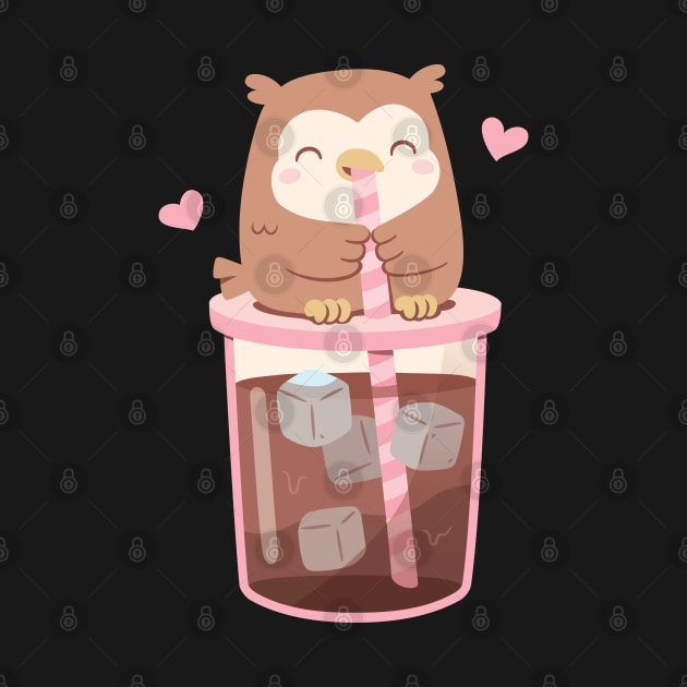 Cute Little Owl Enjoying Iced Coffee by rustydoodle