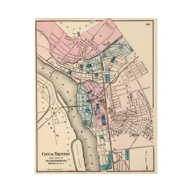 Vintage Map of Trenton NJ (1872) by Bravuramedia