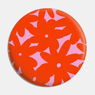 Retro 70s Bold Flowers Pattern Orange Pink Pin