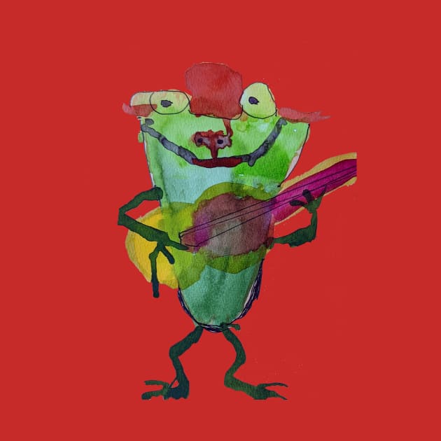 A Frog with a Guitar in Watercolors by Rita Winkler