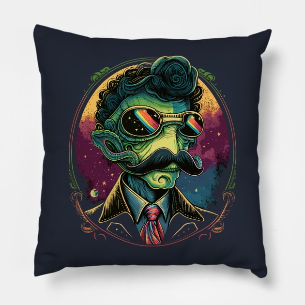 The Mustache Alien Retro Look Pillow by Imagine79