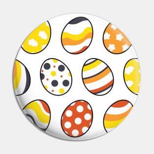 Egg Pattern | Yellow Orange Grey | Stripes Clouds Flowers Dots | White Pin