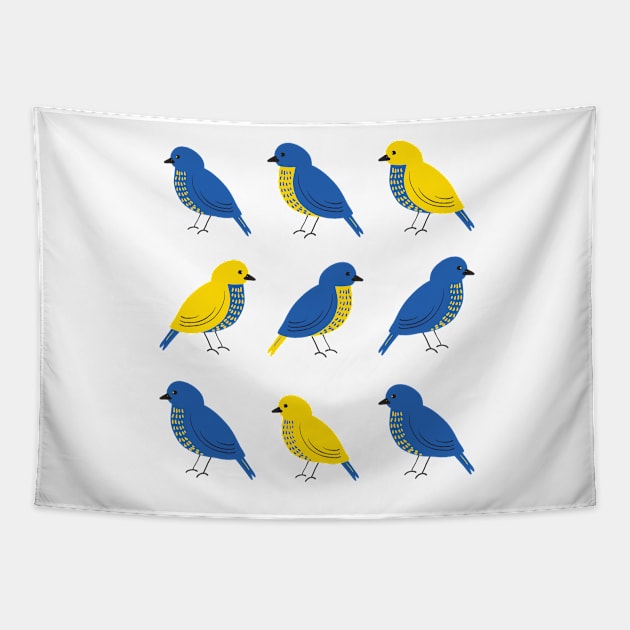 Little Birds of Peace | Ukrainian Flag color hand drawn heart, Peace for Ukraine Tapestry by RenattaZare