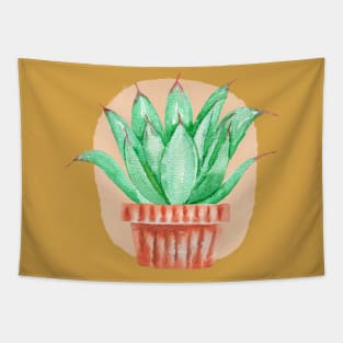 Watercolor Potted Green Succulent Tapestry