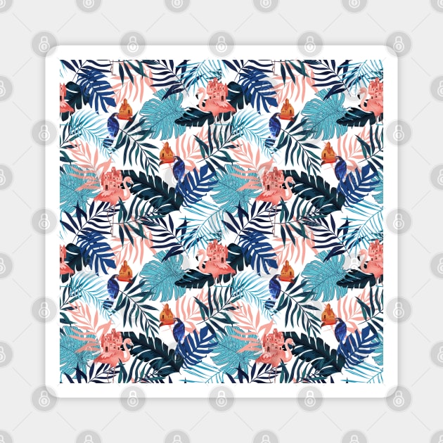 Surreal Toucans & Flamingos Magnet by Unalome_Designs