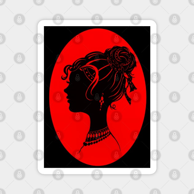 Red Vanity , Fashion Goth Silhouette Beauty Paper Cutout Fashion illustration Lady Magnet by IrenesGoodies