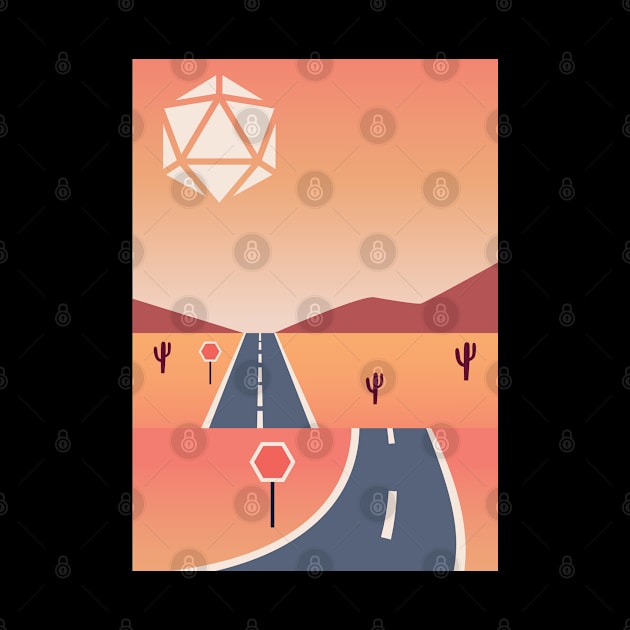 Highway Sunset Polyhedral Dice Sun RPG Landscape by pixeptional