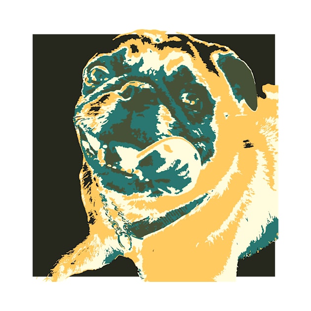 Yellow and Green Pop Art Smiling Pug by gloobella