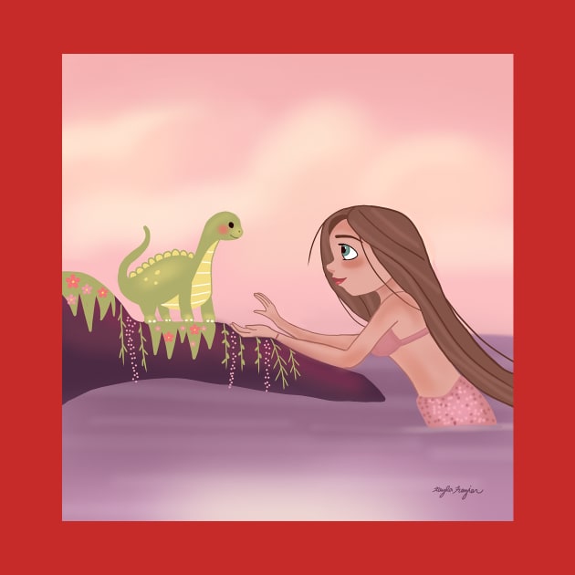 Mermaid and dinosaur by midnightfirefliesart