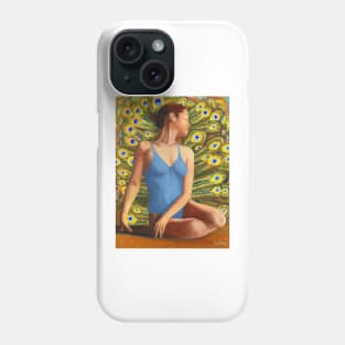 Dancer seated in front of peacock feathers Phone Case