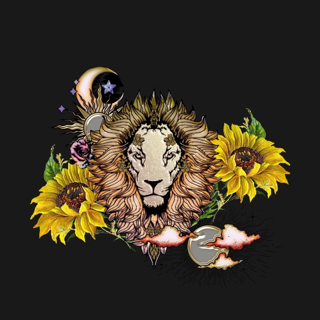 Awesome lion with flowers by Nicky2342