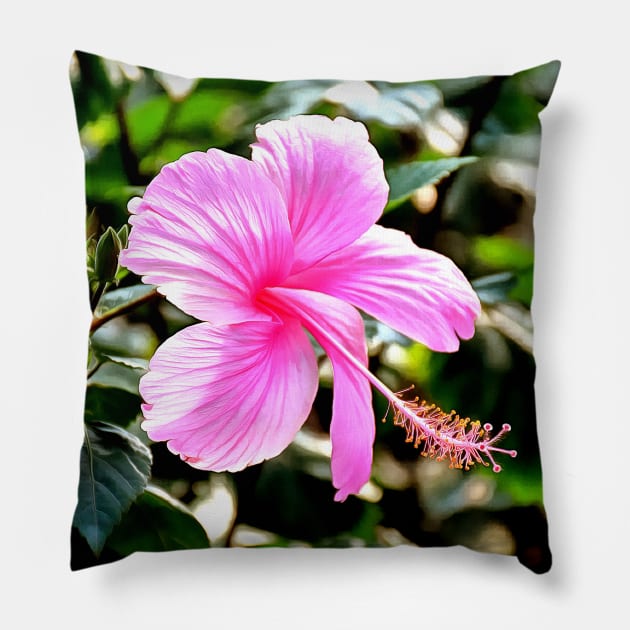 Vivid Pink Tropical Hibiscus Pillow by SeaChangeDesign