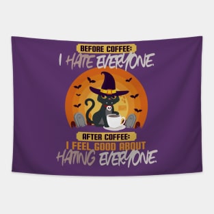 Funny I Hate Everyone Introvert Halloween Cats Coffee Lovers Tapestry