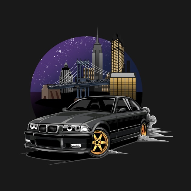 M3 E36 Illustration New York City Night Skyline by yourcar.art