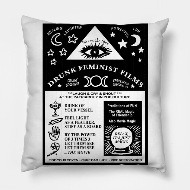 DFF Psychic Flyer (Black ink) Pillow by drunkfeministfilms