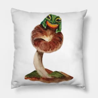 Watercolor - Frog on mushroom Pillow