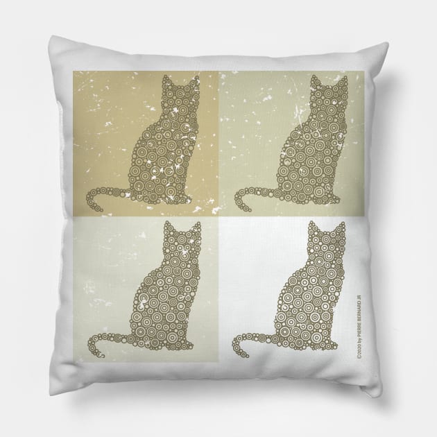 Cats Pop Art Print - Beige Colors Circle Design Pillow by pbdotman