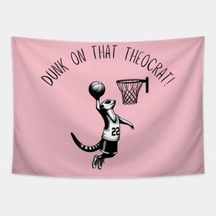 Dunk on That Theocrat! Minimalist Black Work Ink Meerkat Basketball Tapestry