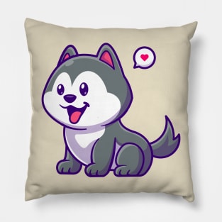 Cute Husky Dog Cartoon Pillow