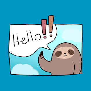 Hello!! Waving Sloth Comic Panel T-Shirt