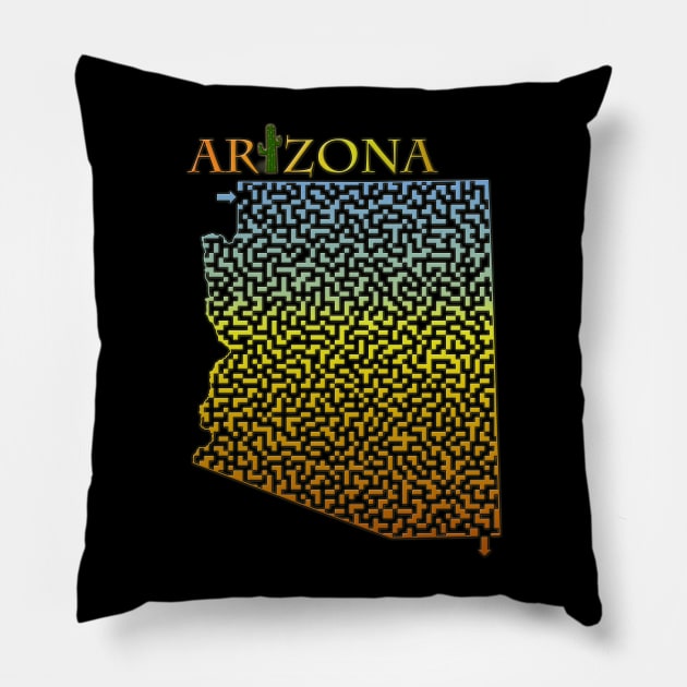 Arizona State Outline Desert Themed Maze & Labyrinth Pillow by gorff