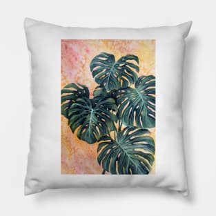 Monstera Deliciosa Abstract Painting Pillow