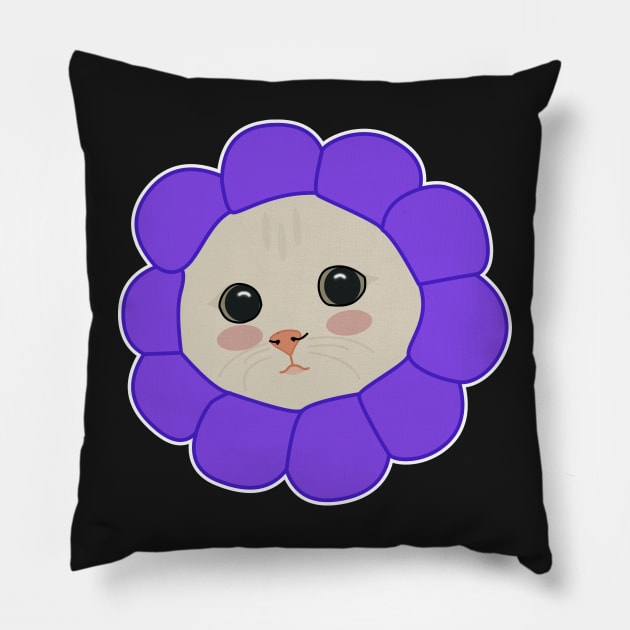 Purple cute cat with flower accessory Pillow by Cute-Treasure