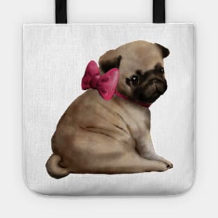 cute pug with bow Tote