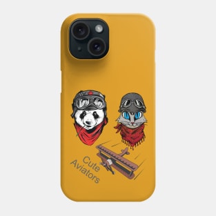 Cute Panda and cat couple in flying hat  and goggles Phone Case