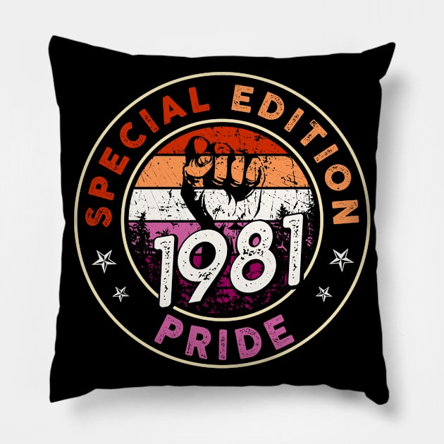 Vintage 1981 Lesbian Shirt Pride LGBT Gift Equality Outfit Birthday Pillow by thangrong743